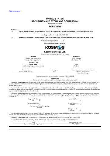 Miniature Kosmos Energy 10-Q Rapport trimestriel 2025 