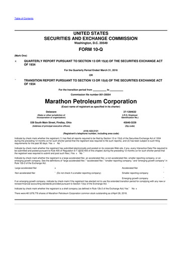 Thumbnail Marathon Petroleum 10-Q Quarterly Report FY2018 