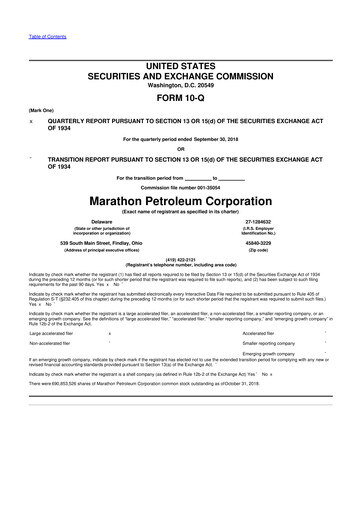 Thumbnail Marathon Petroleum 10-Q Quarterly Report FY2018 