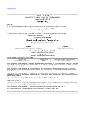 Thumbnail Marathon Petroleum 10-Q Quarterly Report FY2020 