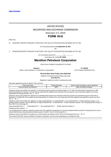 Thumbnail Marathon Petroleum 10-Q Quarterly Report FY2021 