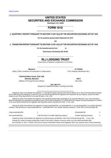 Thumbnail RLJ Lodging Trust 10-Q Quarterly Report FY2013 