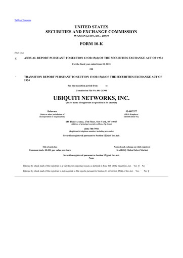 Thumbnail Ubiquiti 10-K Annual Report 2018