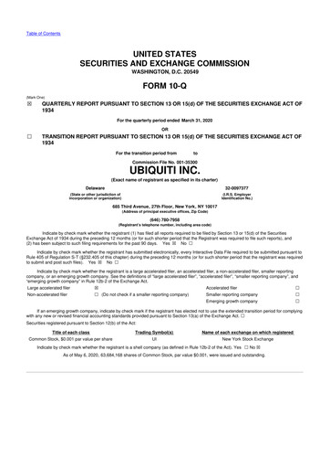 Thumbnail Ubiquiti 10-Q Quarterly Report FY2020 