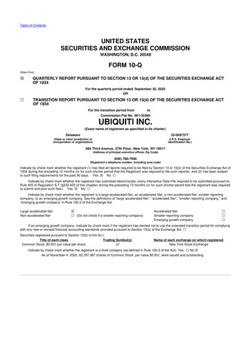 Thumbnail Ubiquiti 10-Q Quarterly Report FY2020 