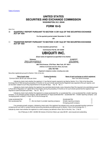 Thumbnail Ubiquiti 10-Q Quarterly Report FY2021 