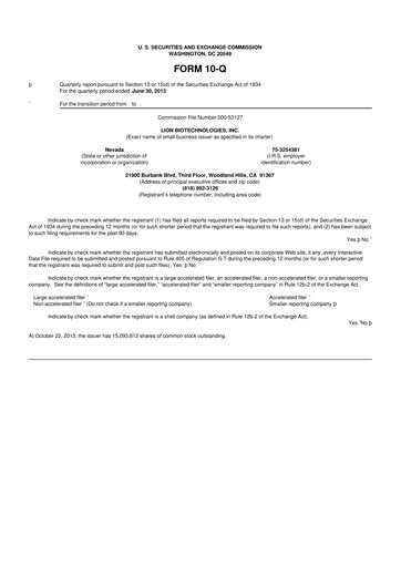 Miniature Iovance Biotherapeutics
 10-Q Rapport trimestriel 2013 