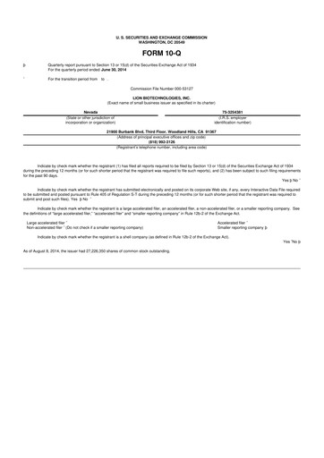 Miniature Iovance Biotherapeutics
 10-Q Rapport trimestriel 2014 