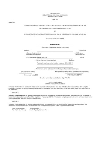 Vorschaubild Biomerica 10-Q Quartalsbericht 2014 