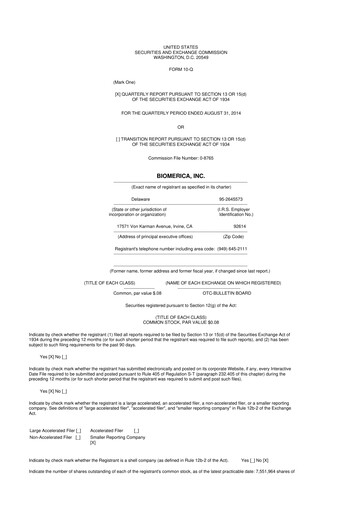 Vorschaubild Biomerica 10-Q Quartalsbericht 2015 