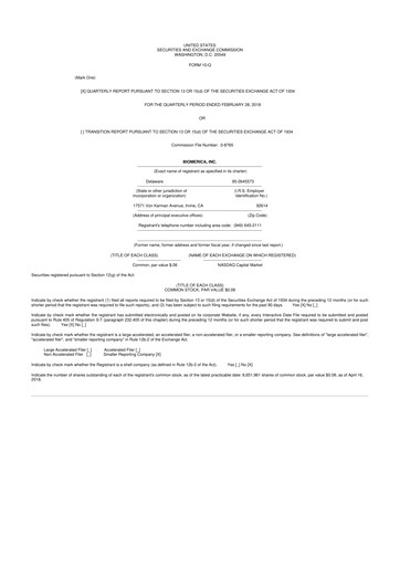 Vorschaubild Biomerica 10-Q Quartalsbericht 2018 