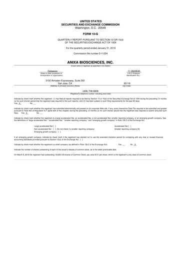 Vorschaubild Anixa Biosciences 10-Q Quartalsbericht 2019 