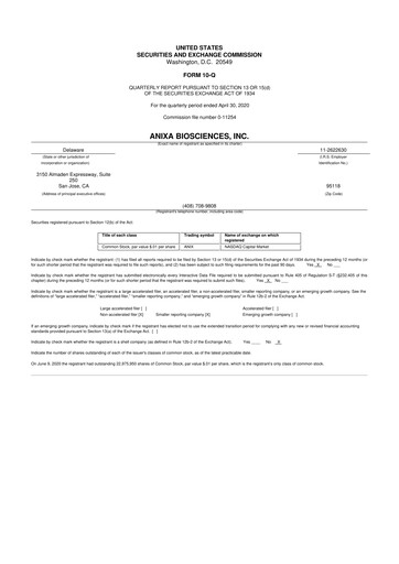 Vorschaubild Anixa Biosciences 10-Q Quartalsbericht 2020 
