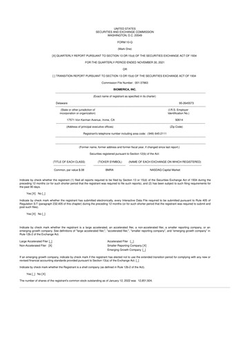Vorschaubild Biomerica 10-Q Quartalsbericht 2022 