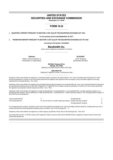 Vorschaubild Bandwidth 10-Q Quartalsbericht 2017 