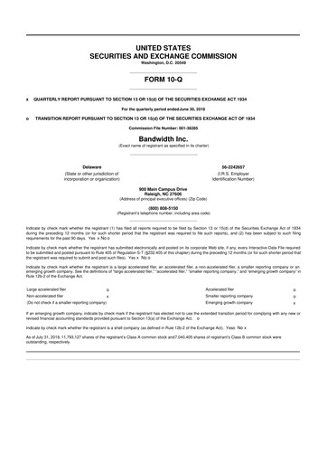 Vorschaubild Bandwidth 10-Q Quartalsbericht 2018 