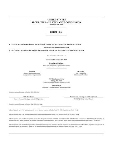 Miniature Bandwidth 10-K Rapport annuel 2018