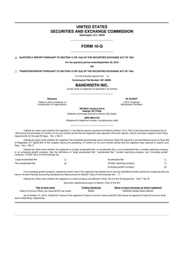 Vorschaubild Bandwidth 10-Q Quartalsbericht 2019 
