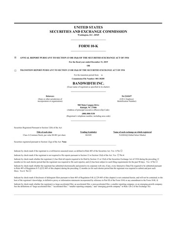 Miniature Bandwidth 10-K Rapport annuel 2019