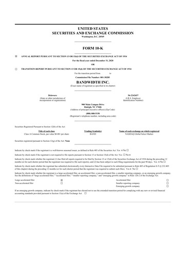 Miniature Bandwidth 10-K Rapport annuel 2020