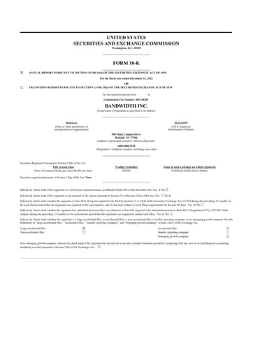 Miniature Bandwidth 10-K Rapport annuel 2021