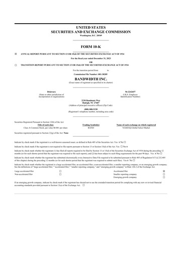 Miniature Bandwidth 10-K Rapport annuel 2023