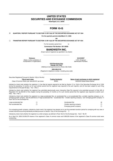 Thumbnail Bandwidth 10-Q Quarterly Report FY 