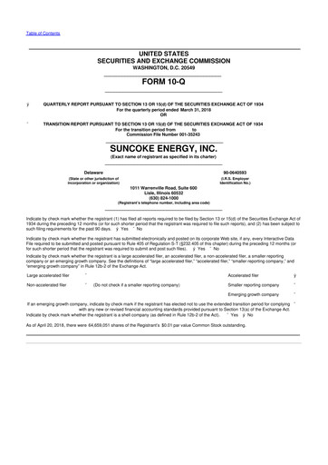 Thumbnail SunCoke Energy
 10-Q Quarterly Report FY2018 