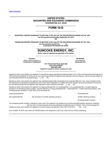 Thumbnail SunCoke Energy
 10-Q Quarterly Report FY2018 