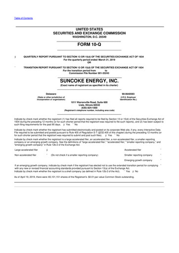 Thumbnail SunCoke Energy
 10-Q Quarterly Report FY2019 
