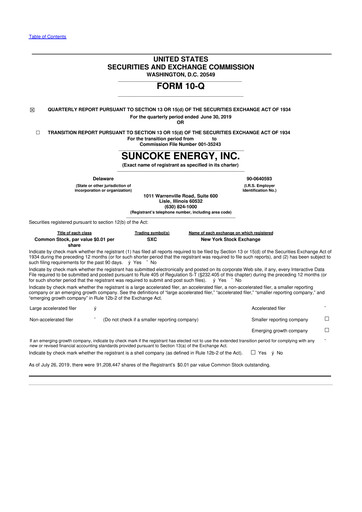 Thumbnail SunCoke Energy
 10-Q Quarterly Report FY2019 