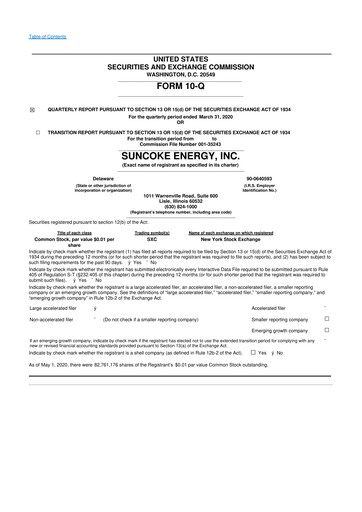 Thumbnail SunCoke Energy
 10-Q Quarterly Report FY2020 