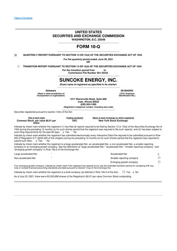 Thumbnail SunCoke Energy
 10-Q Quarterly Report FY2021 