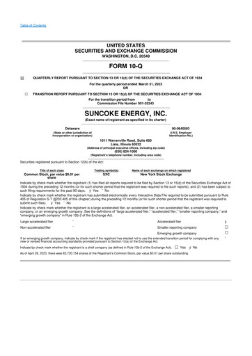 Thumbnail SunCoke Energy
 10-Q Quarterly Report FY2023 
