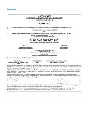 Thumbnail SunCoke Energy
 10-Q Quarterly Report FY2026 