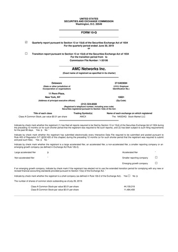Thumbnail AMC Networks
 10-Q Quarterly Report FY2019 