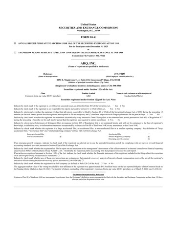 Thumbnail Arq Inc. 10-K Annual Report 2023