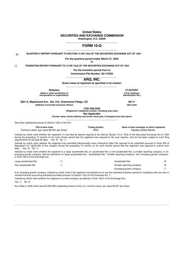 Thumbnail Arq Inc. 10-Q Quarterly Report FY 