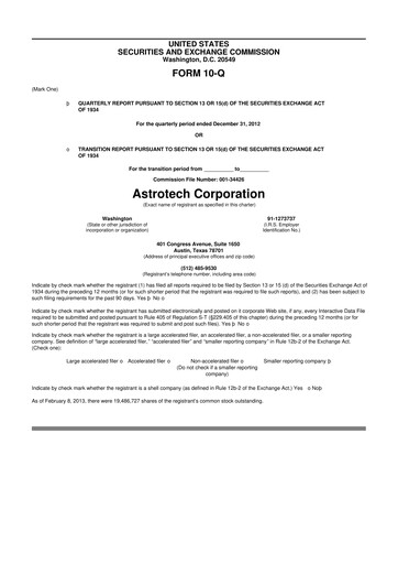 Thumbnail Astrotech 10-Q Quarterly Report FY2013 