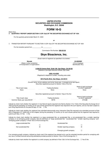 Vorschaubild Skye Bioscience 10-Q Quartalsbericht 2023 