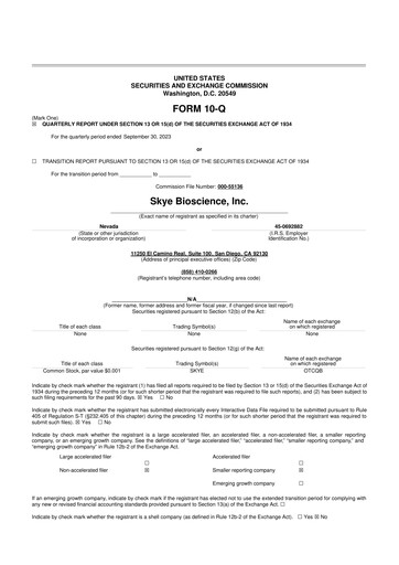 Vorschaubild Skye Bioscience 10-Q Quartalsbericht 2023 