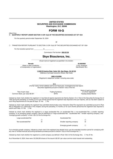 Vorschaubild Skye Bioscience 10-Q Quartalsbericht 2024 