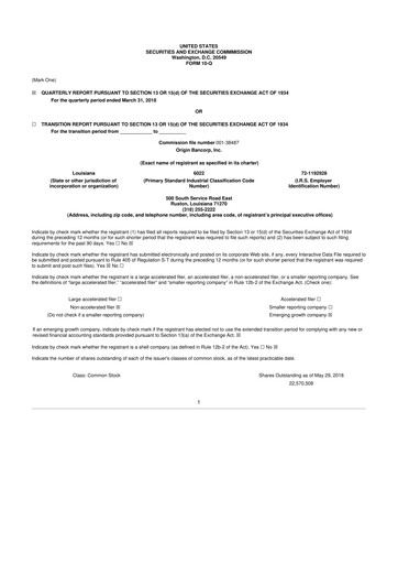 Thumbnail Origin Bancorp 10-Q Quarterly Report FY 