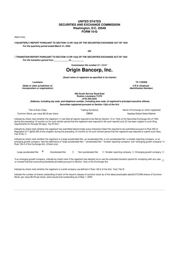 Thumbnail Origin Bancorp 10-Q Quarterly Report FY2020 