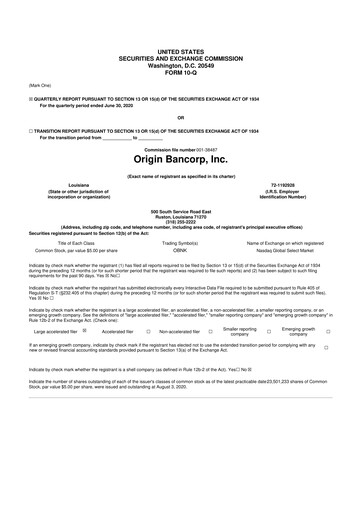 Thumbnail Origin Bancorp 10-Q Quarterly Report FY2020 