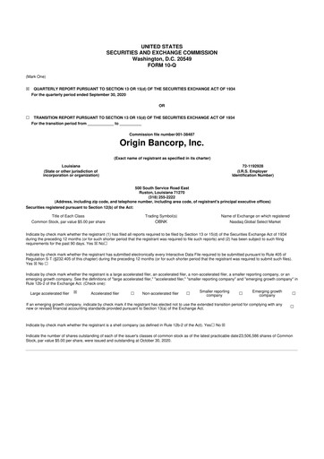 Thumbnail Origin Bancorp 10-Q Quarterly Report FY2020 