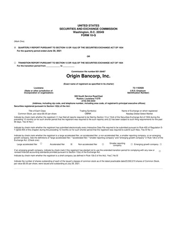 Thumbnail Origin Bancorp 10-Q Quarterly Report FY2021 