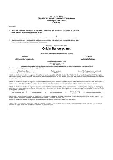 Thumbnail Origin Bancorp 10-Q Quarterly Report FY2021 