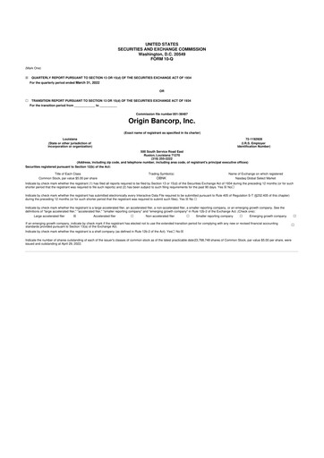 Thumbnail Origin Bancorp 10-Q Quarterly Report FY2022 