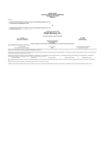 Thumbnail Origin Bancorp 10-Q Quarterly Report FY2022 
